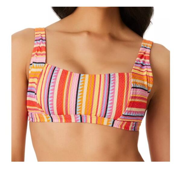 Jessica Simpson FEMME STRIPE Escape to Pacific Retro Pink Bikini Swim Top Medium - Picture 1 of 4